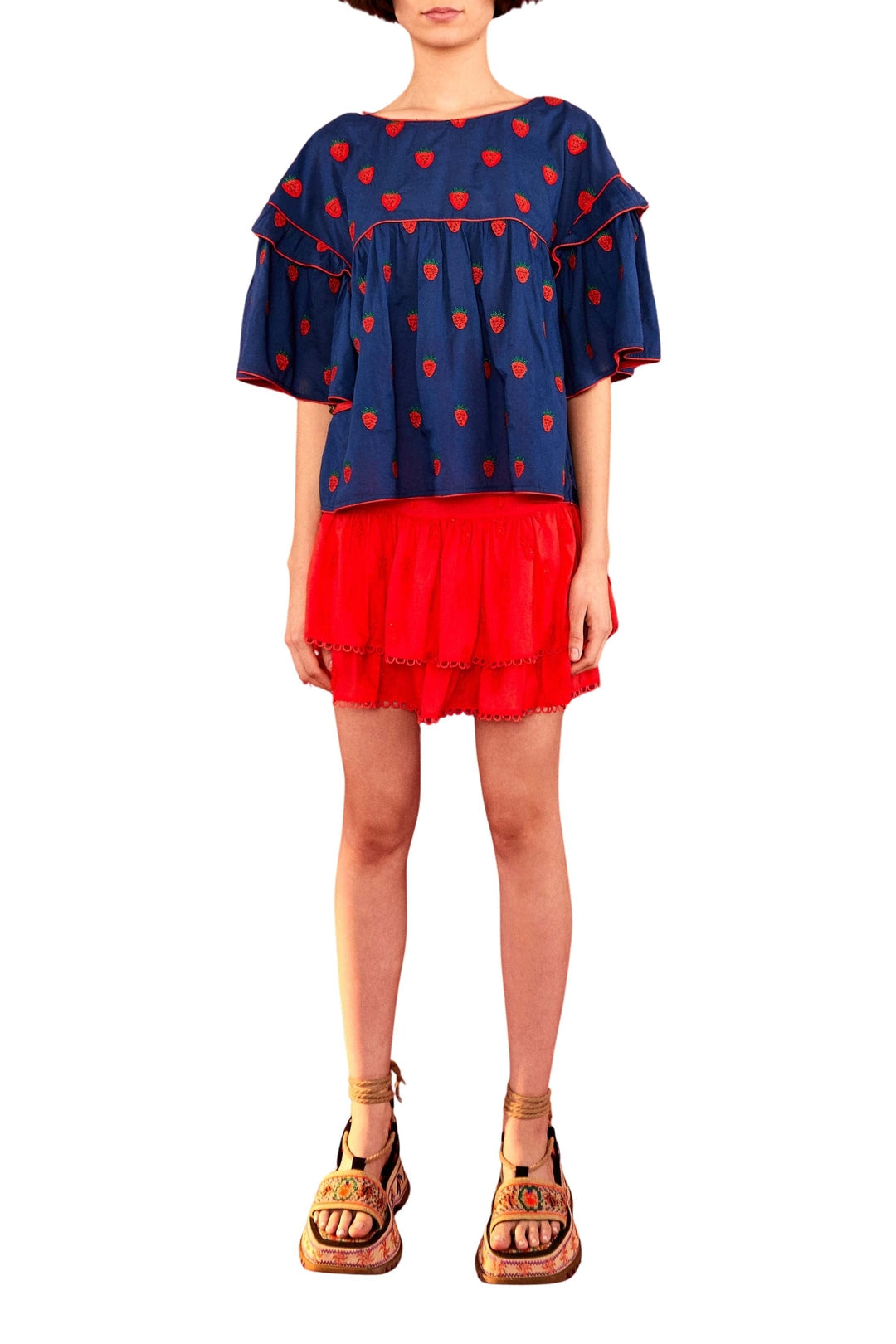Blouse Strawberry Cross oversize en coton - Bleu