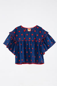 Blouse Strawberry Cross oversize en coton - Bleu