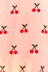 Robe midi à motif de cerises au point de croix en coton - Rose