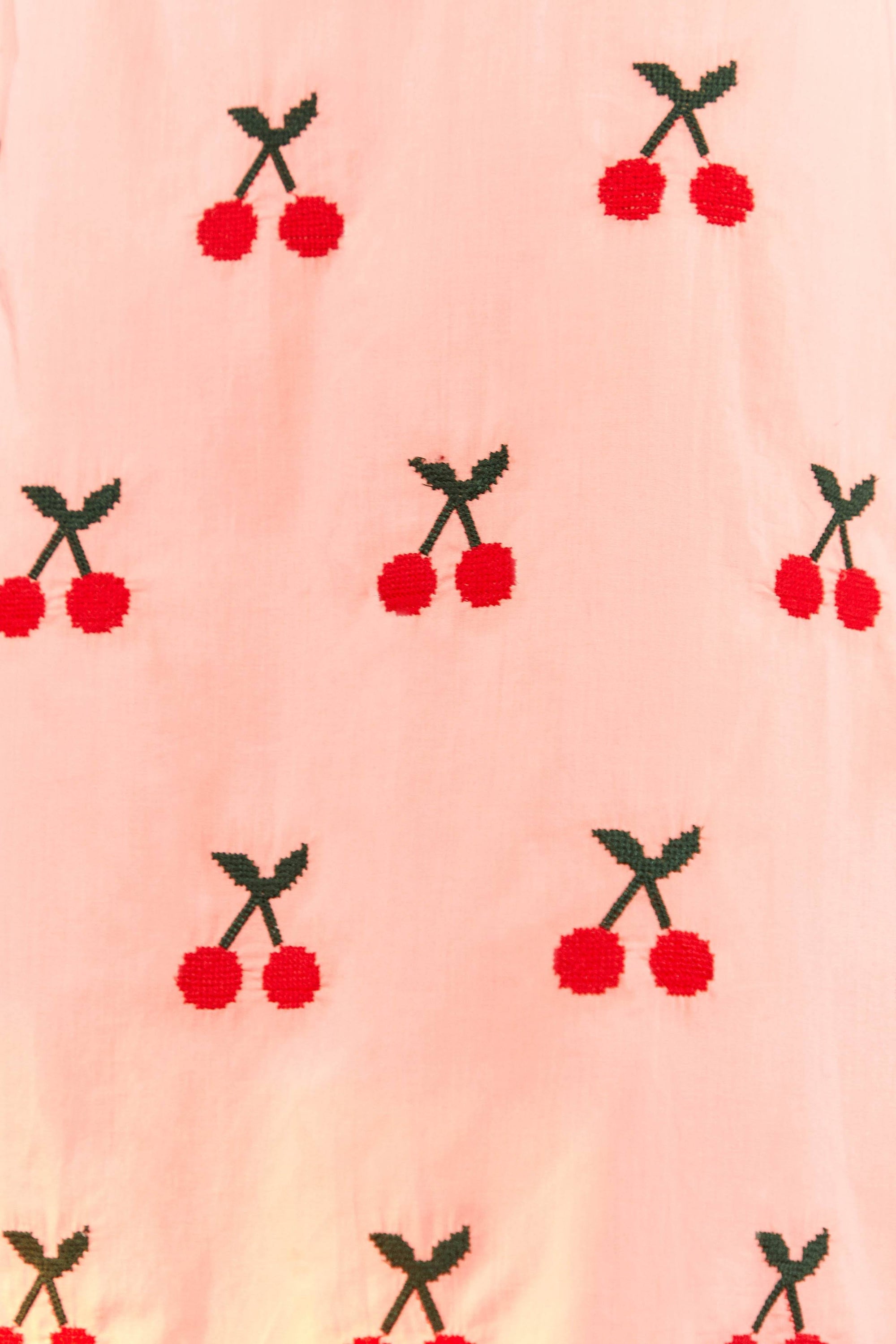 Robe midi à motif de cerises au point de croix en coton - Rose
