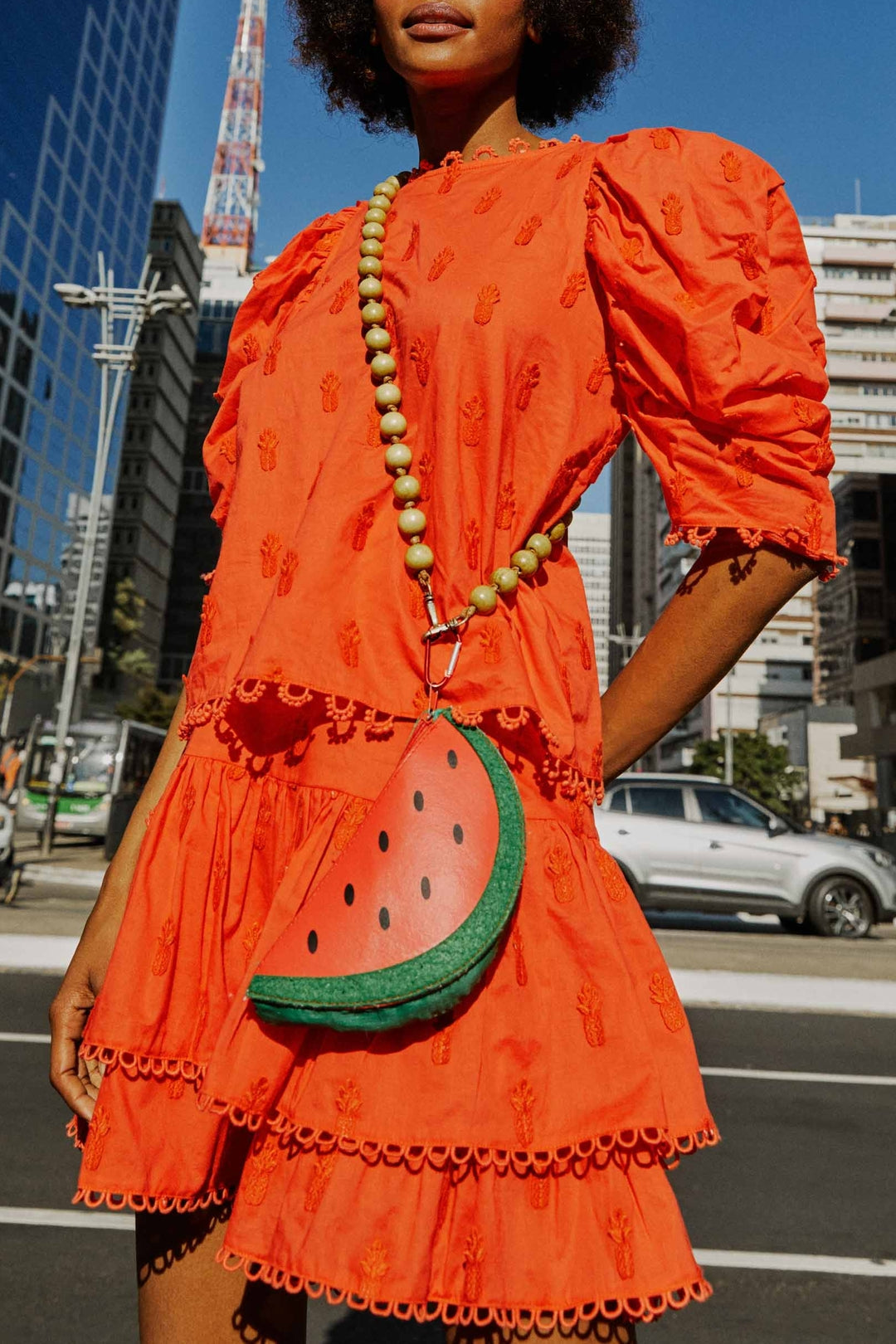 Blouse à motif d'ananas en coton - Rouge