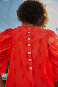 Blouse à motif d'ananas en coton - Rouge