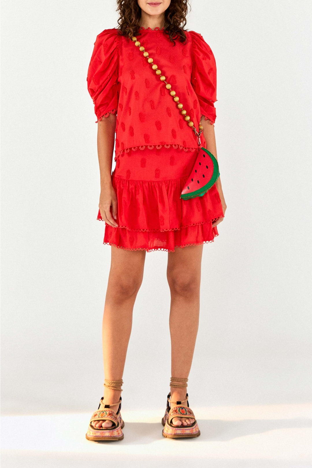 Blouse à motif d'ananas en coton - Rouge