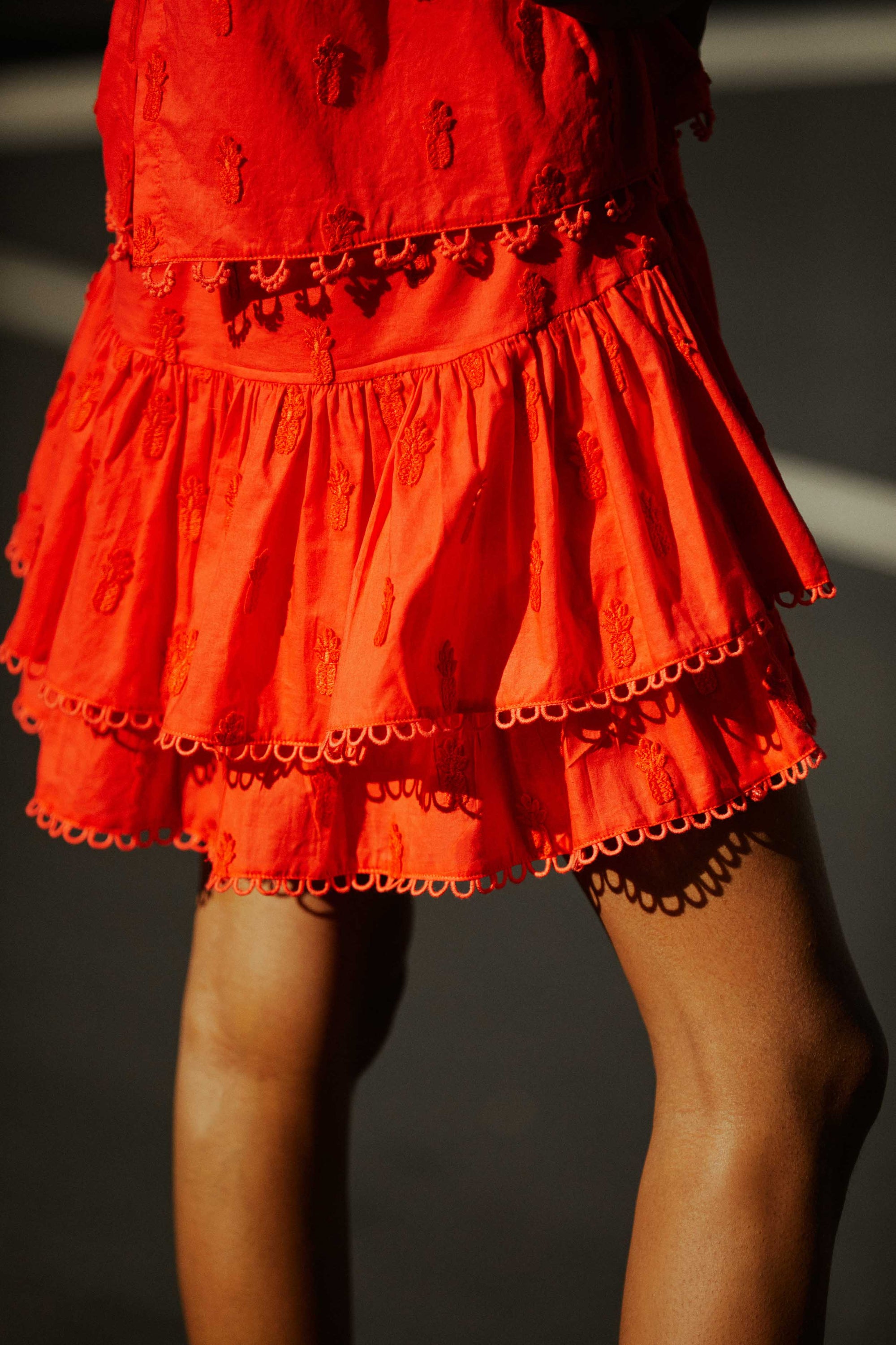 Mini jupe à motif d'ananas en coton - Rouge