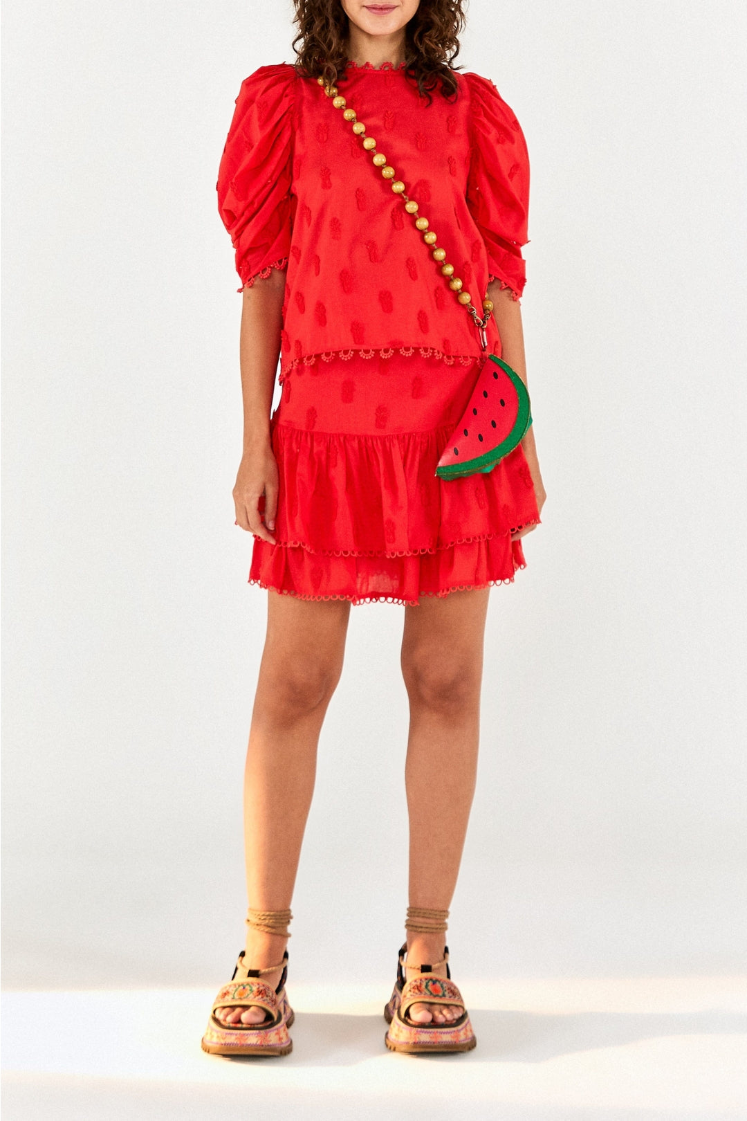 Mini jupe à motif d'ananas en coton - Rouge