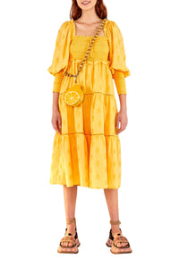 Robe midi à motif d'ananas en coton - Jaune