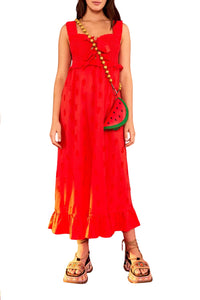 Robe longue à motif ananas en coton - Rouge