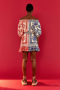 Robe courte Jardin d'ananas en lin - Rouge