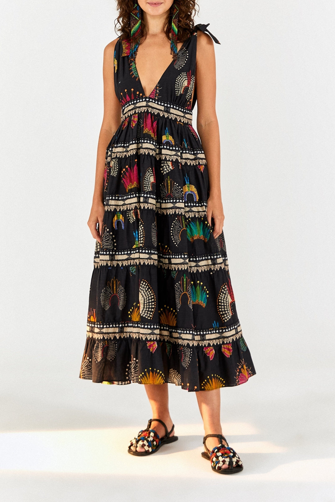 Robe midi Wonderful Headdress en coton - Multicolore
