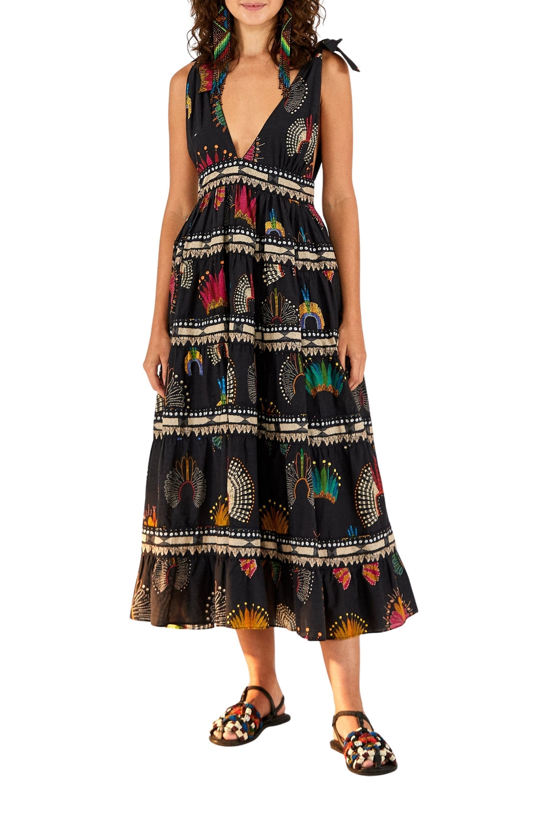 Robe midi Wonderful Headdress en coton - Multicolore