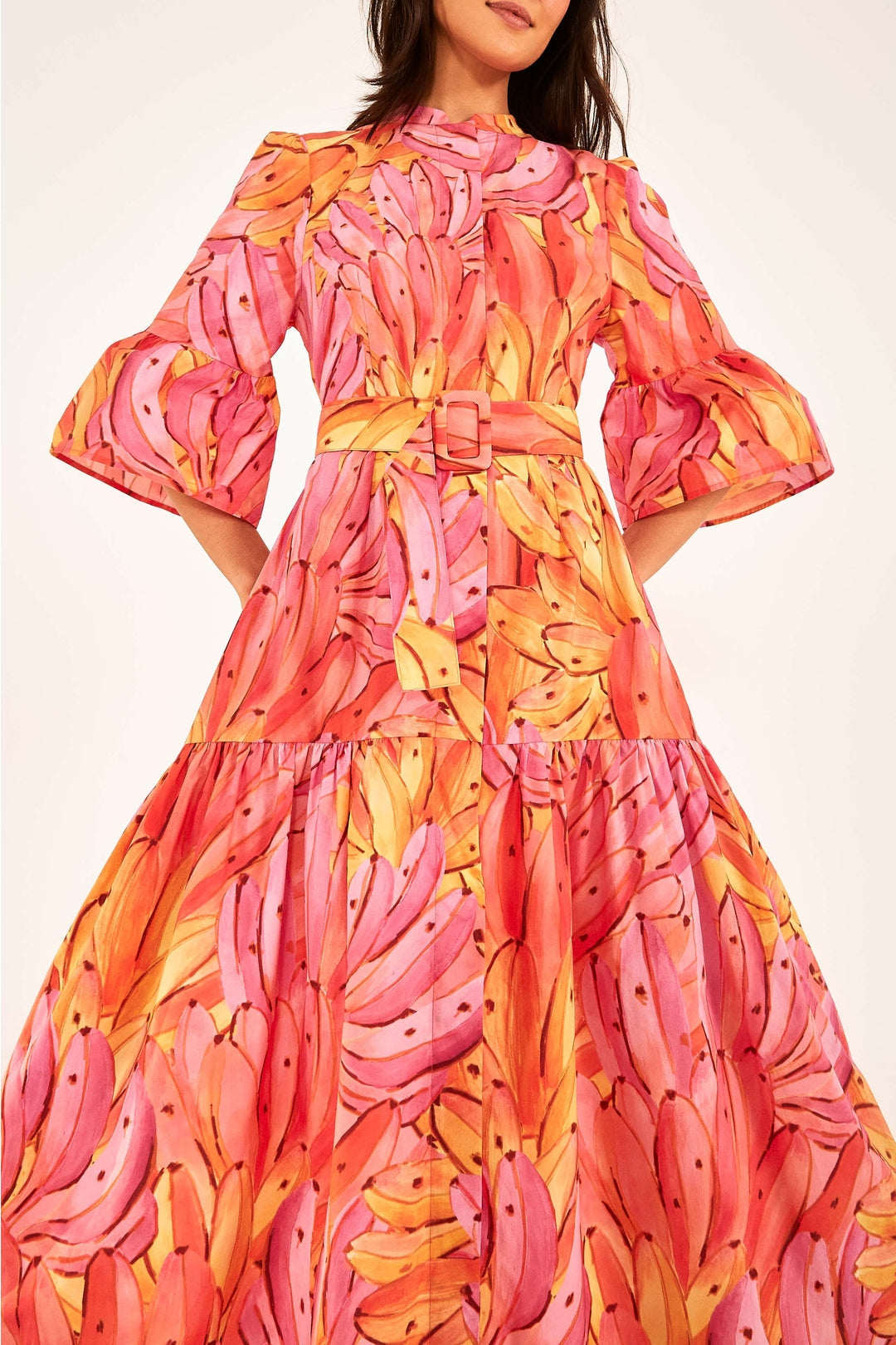 Robe longue Ombre Bananas en coton - Rose