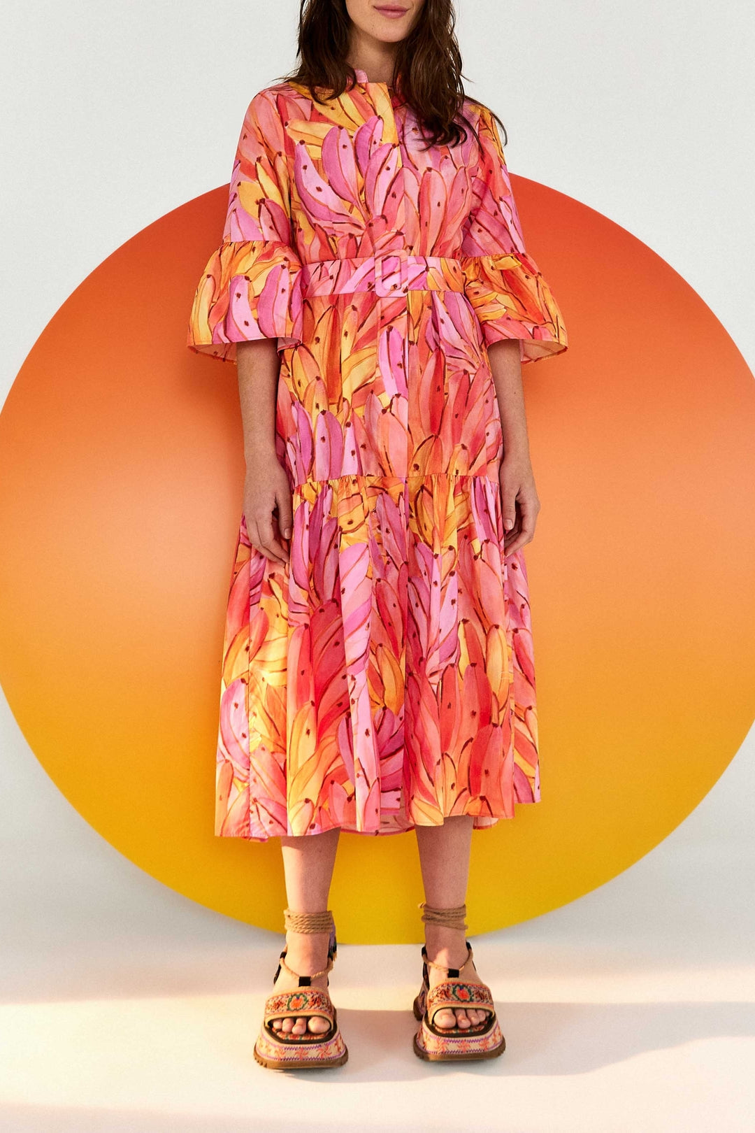 Robe longue Ombre Bananas en coton - Rose