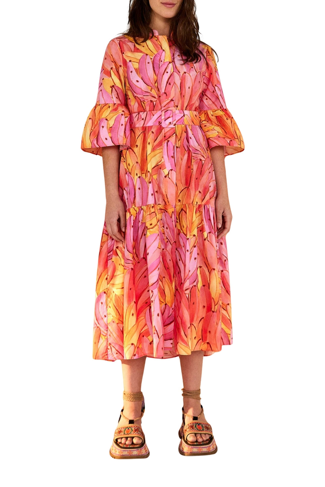 Robe longue Ombre Bananas en coton - Rose