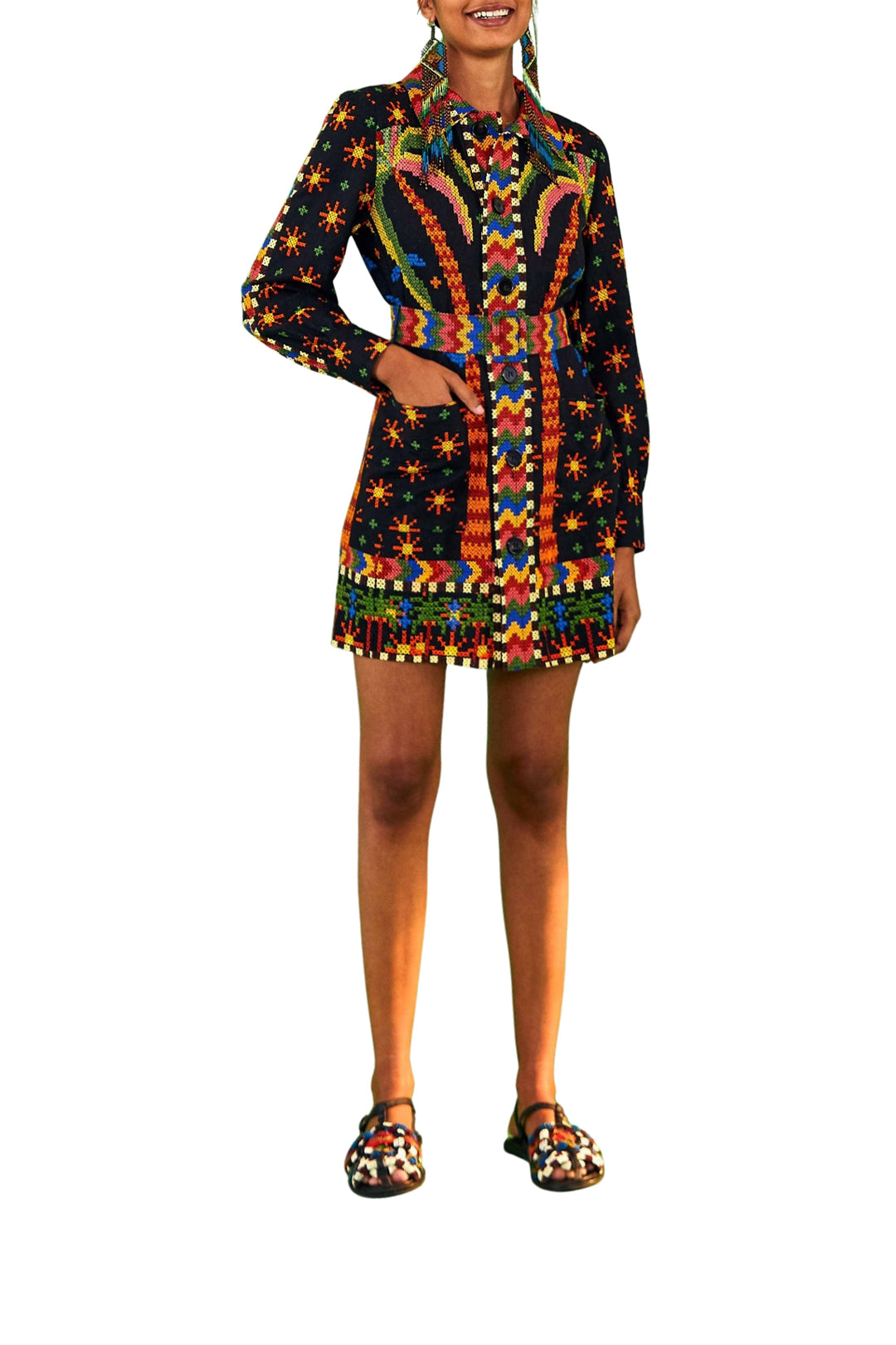 Robe courte Macaw Night en lin - Multicolore