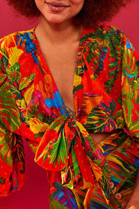 Blouse Urban Jungle à nouer en coton - Multicolore