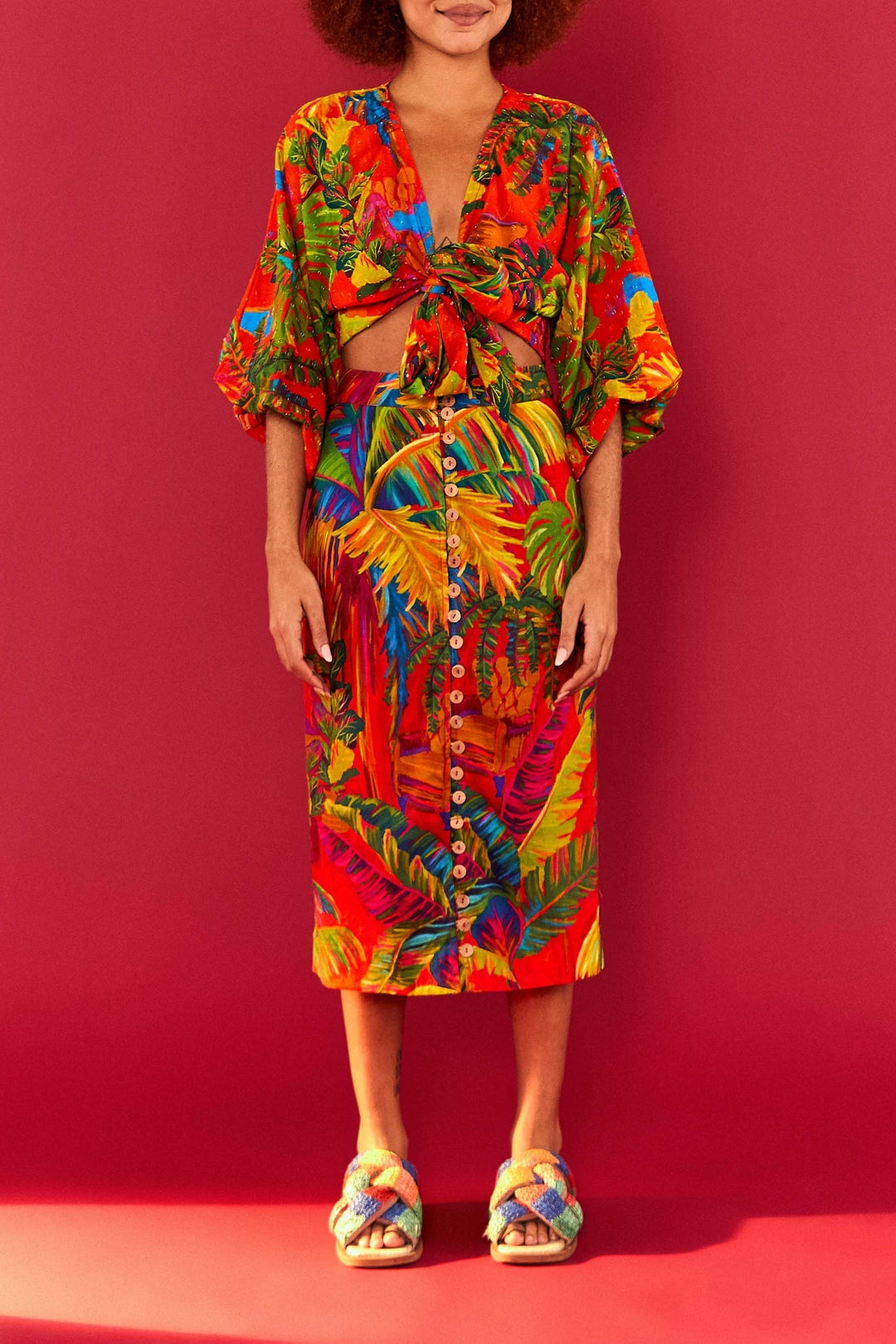 Blouse Urban Jungle à nouer en coton - Multicolore