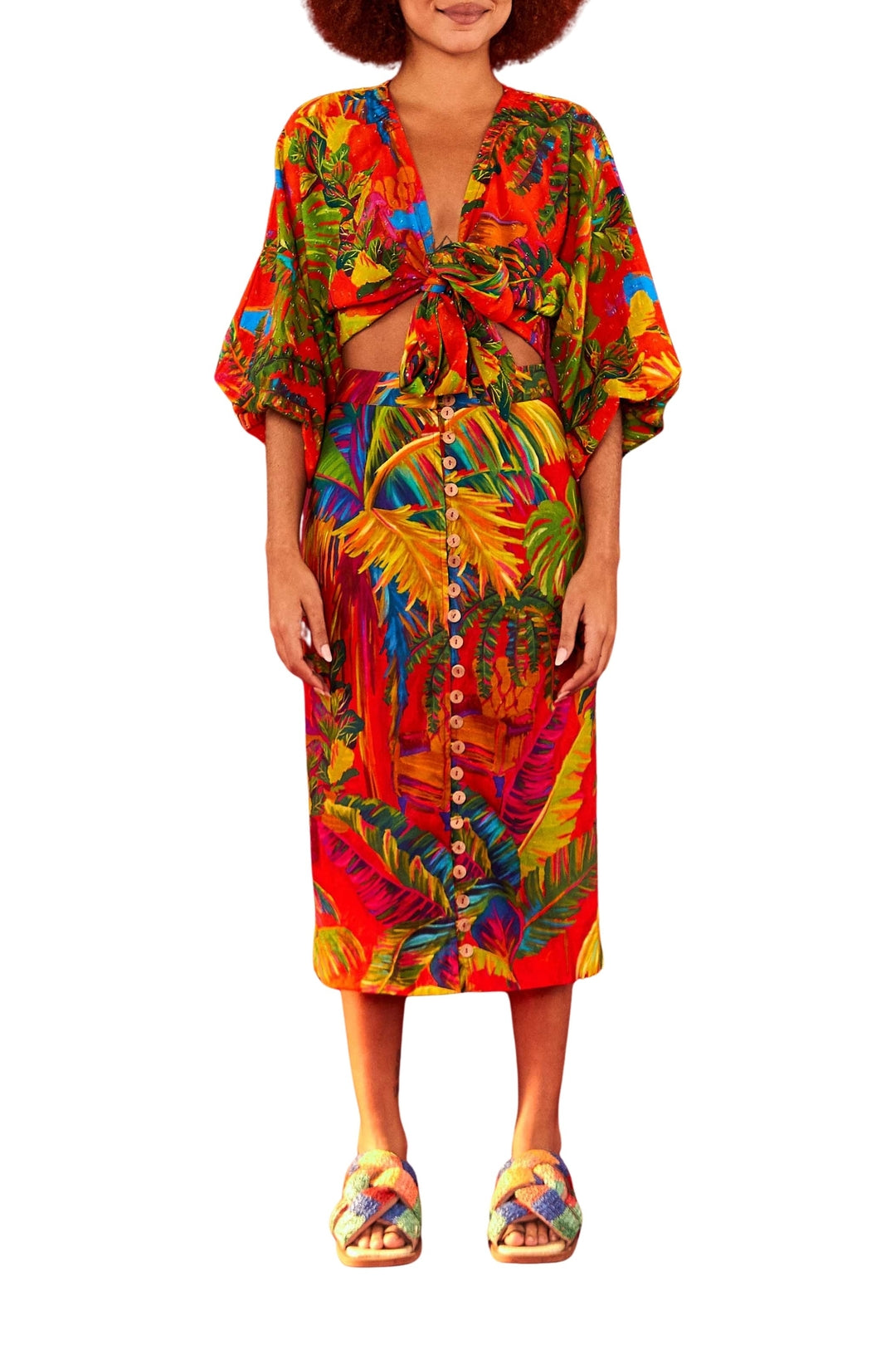 Blouse Urban Jungle à nouer en coton - Multicolore