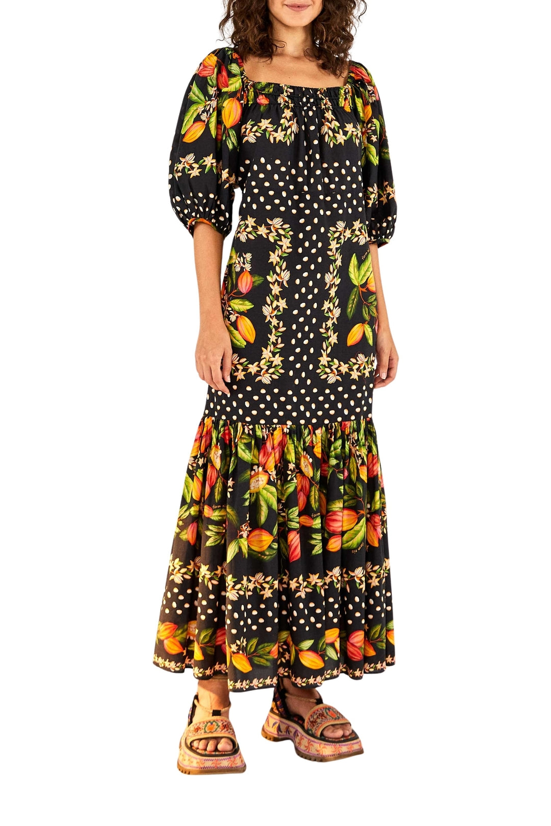 Robe longue Paradis cacao en coton - Multicolore