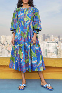 Robe midi Macaw en coton - Bleu