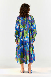 Robe midi Macaw en coton - Bleu