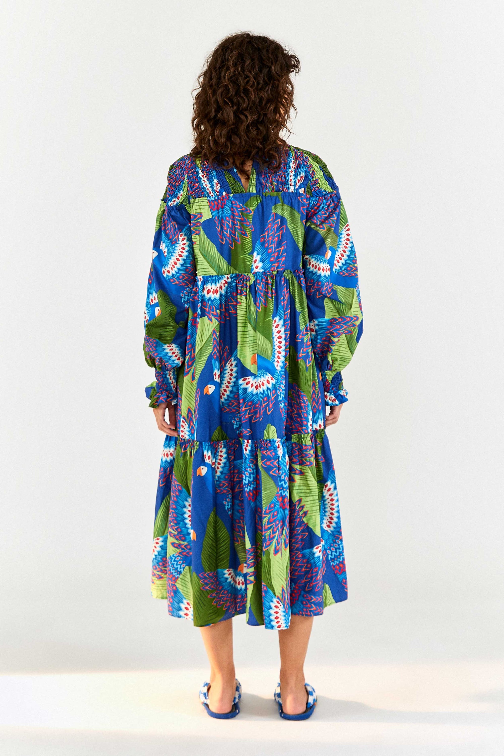 Robe midi Macaw en coton - Bleu