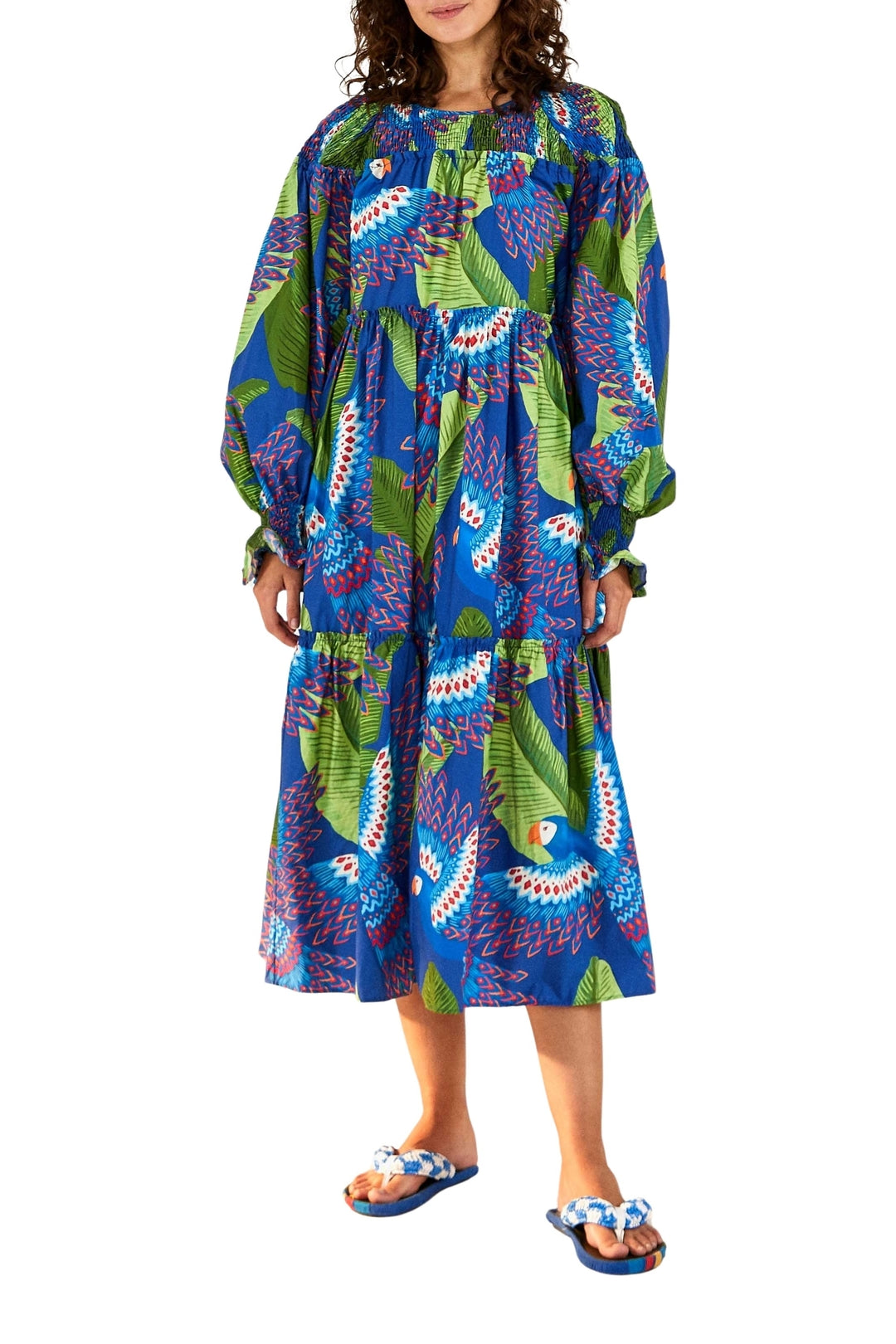 Robe midi Macaw en coton - Bleu