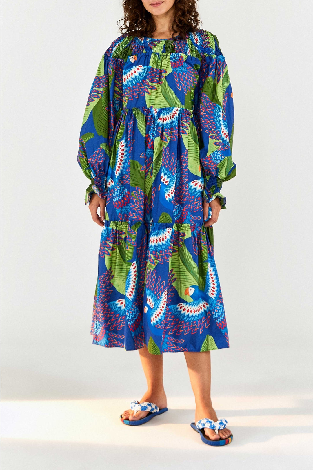 Robe midi Macaw en coton - Bleu