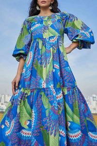 Robe midi Macaw en coton - Bleu