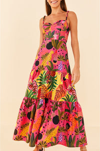 Robe longue Léopards pop en coton - Rose