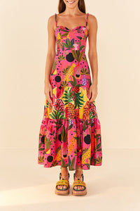 Robe longue Léopards pop en coton - Rose