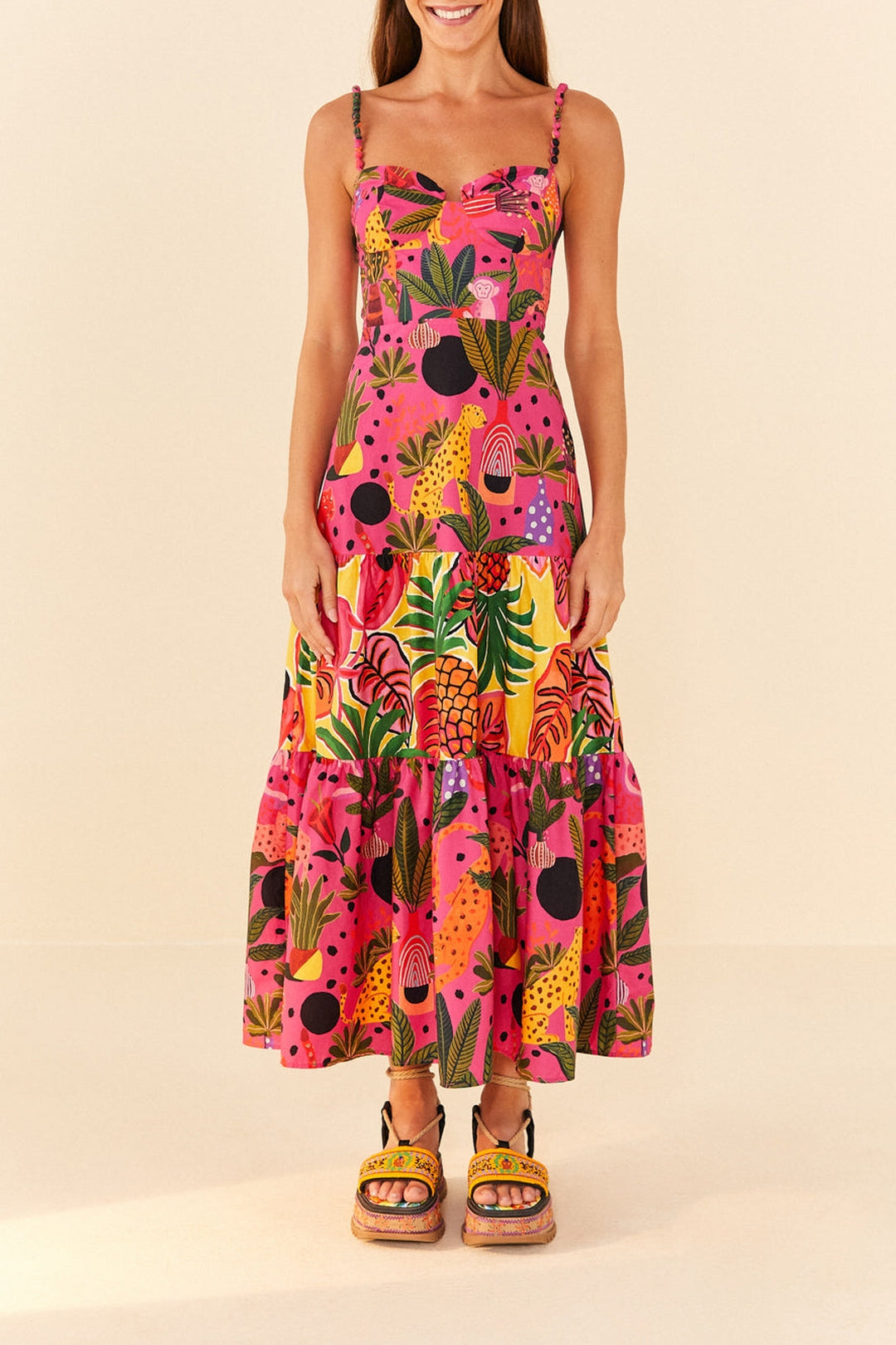 Robe longue Léopards pop en coton - Rose