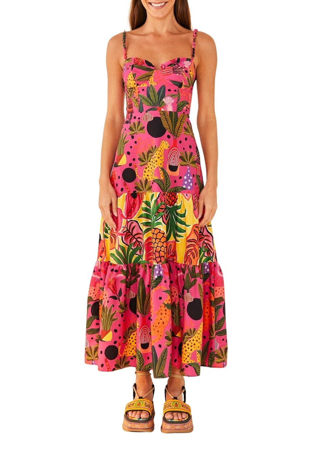 Robe longue Léopards pop en coton - Rose