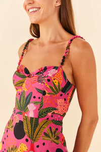 Robe longue Léopards pop en coton - Rose