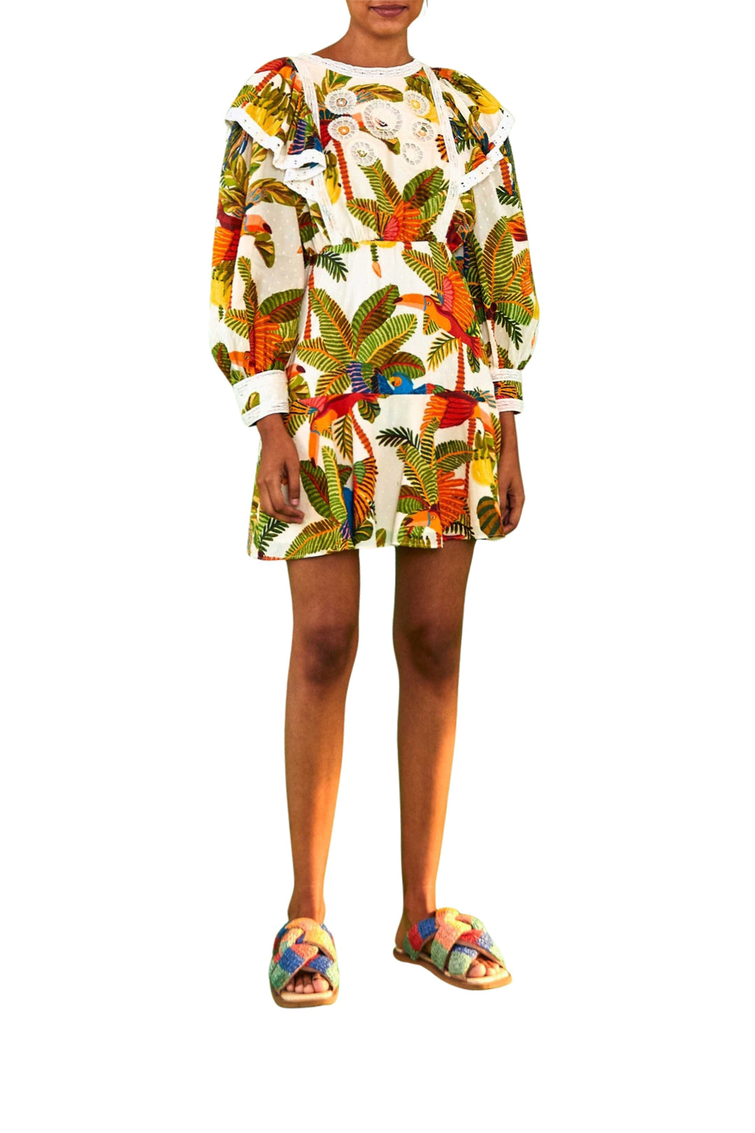 Robe courte Forest Birds en coton - Vert