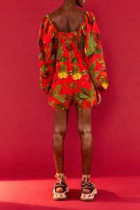 Combi-short Forest Birds en lin - Rouge