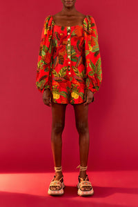 Combi-short Forest Birds en lin - Rouge