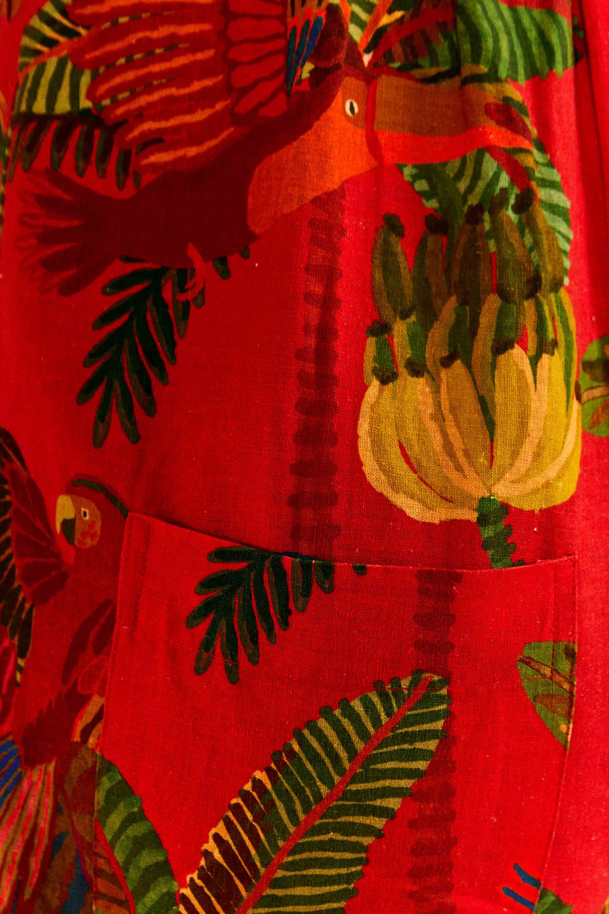 Combi-short Forest Birds en lin - Rouge