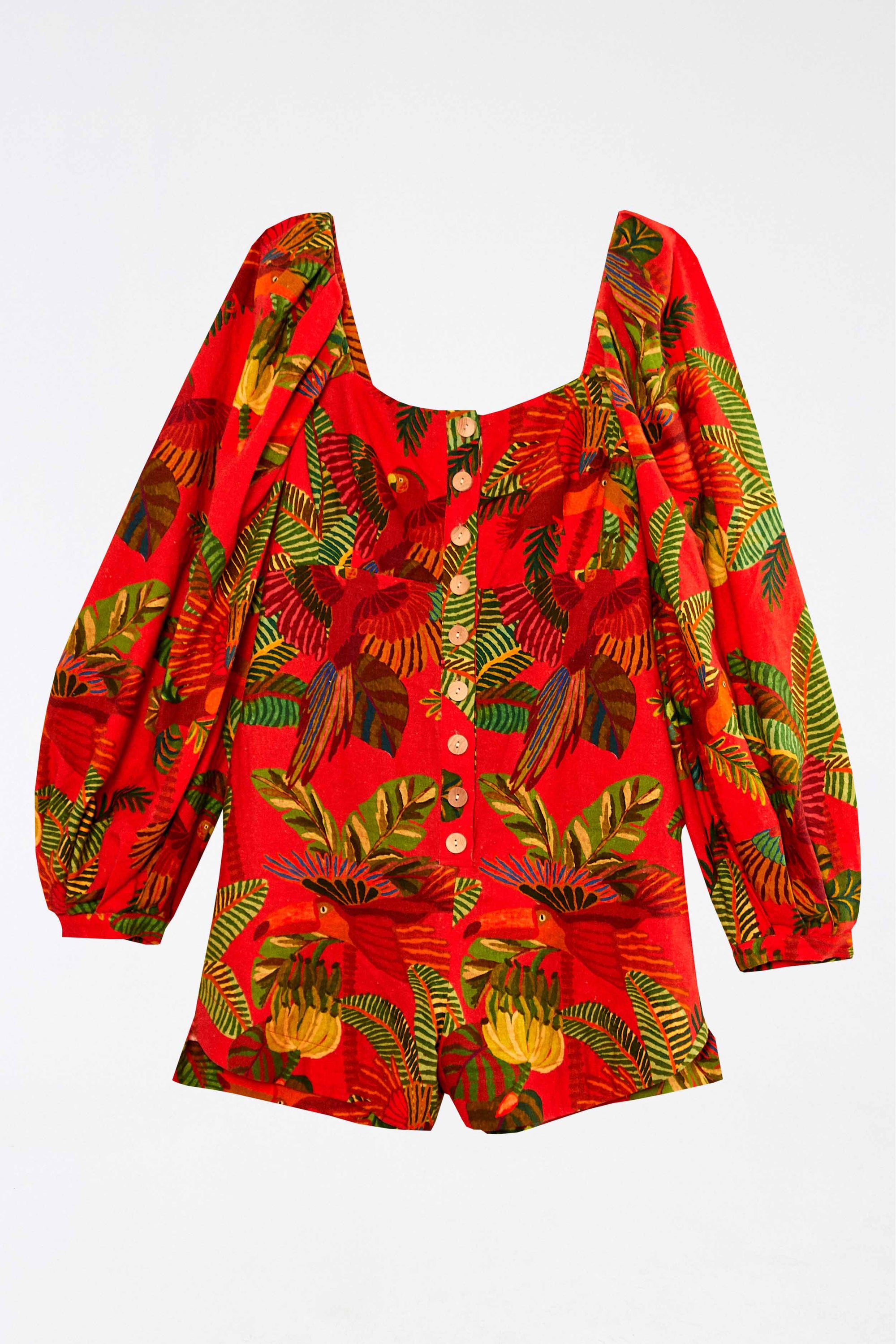 Combi-short Forest Birds en lin - Rouge