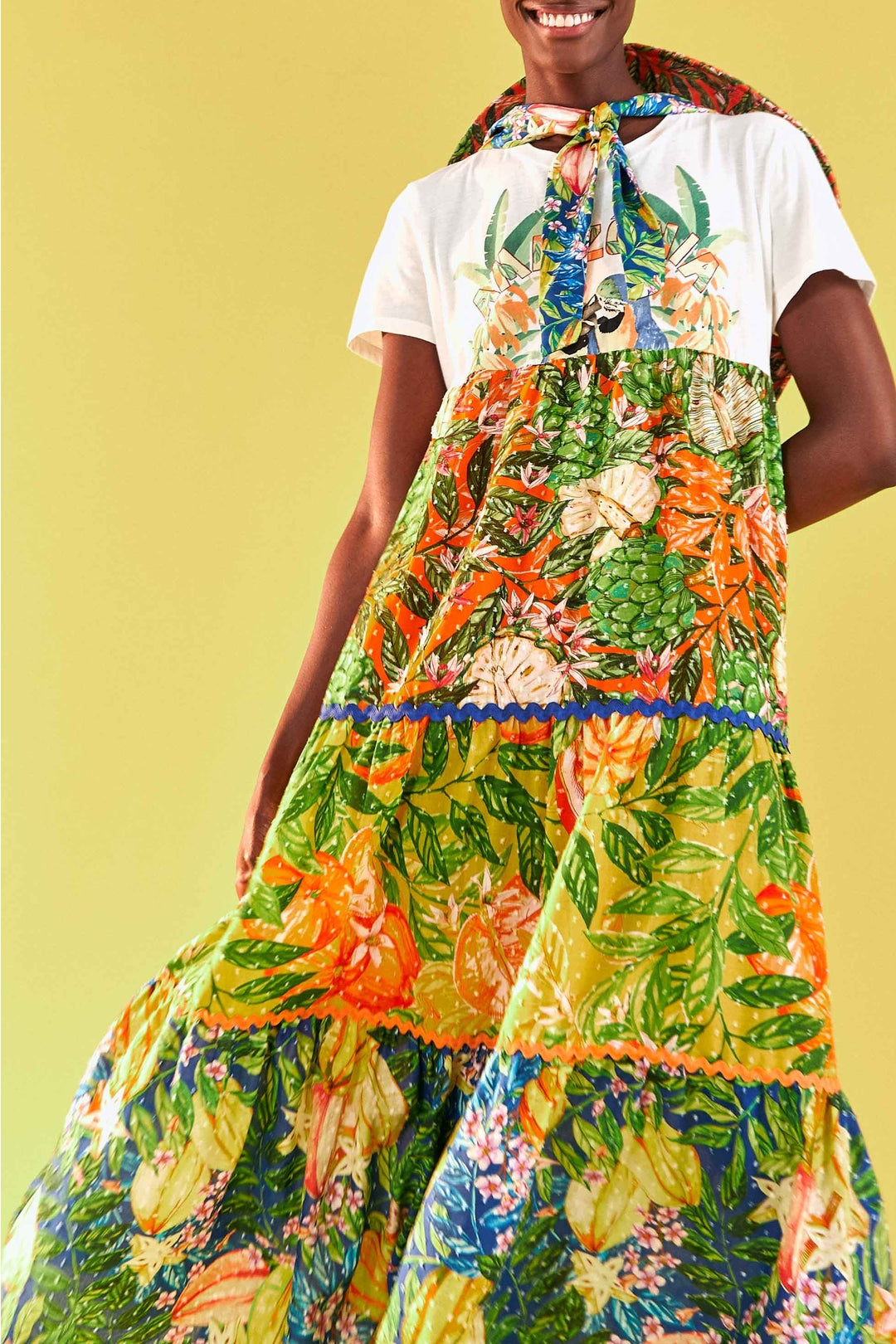 Robe longue Caipirinha façon t-shirt en coton - Multicolore