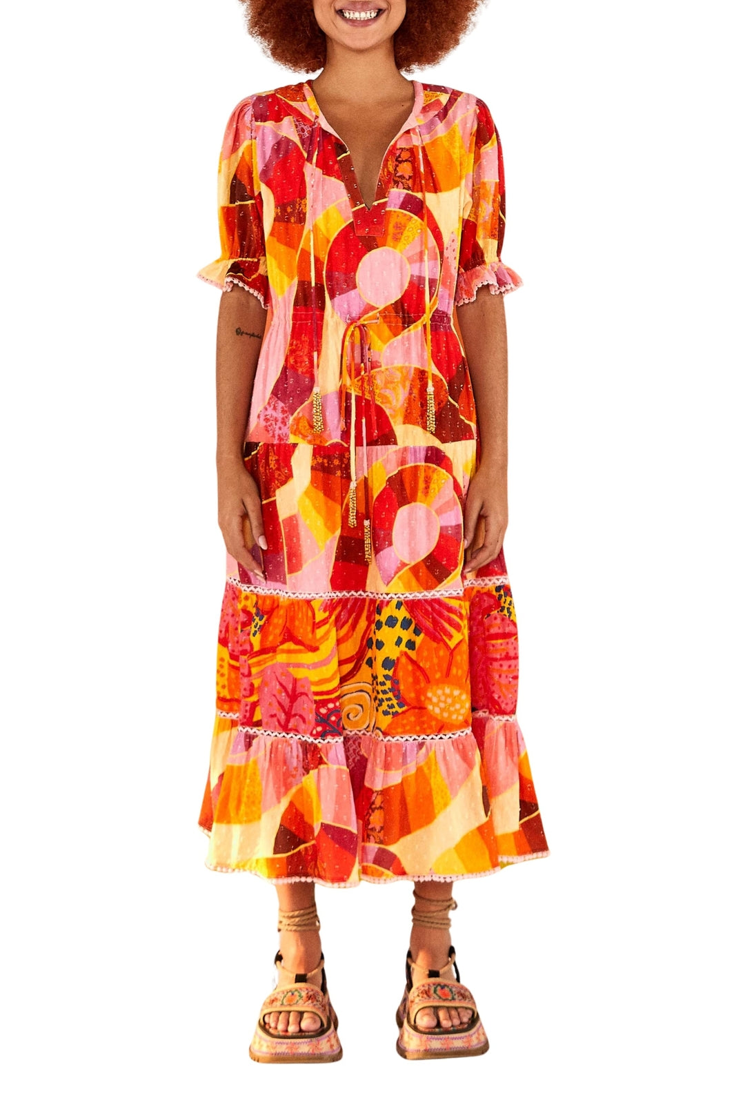 Robe longue Patch Twirl en coton - Rose
