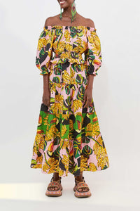Robe longue à volants Toucananas en coton - Rose