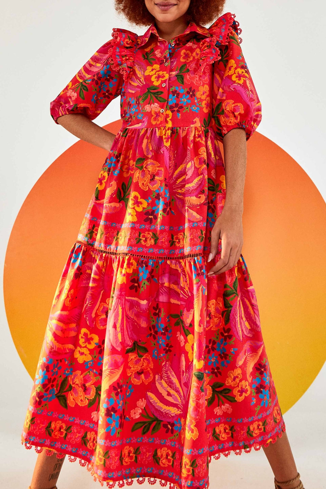 Robe midi Spring Bananas en coton - Rouge