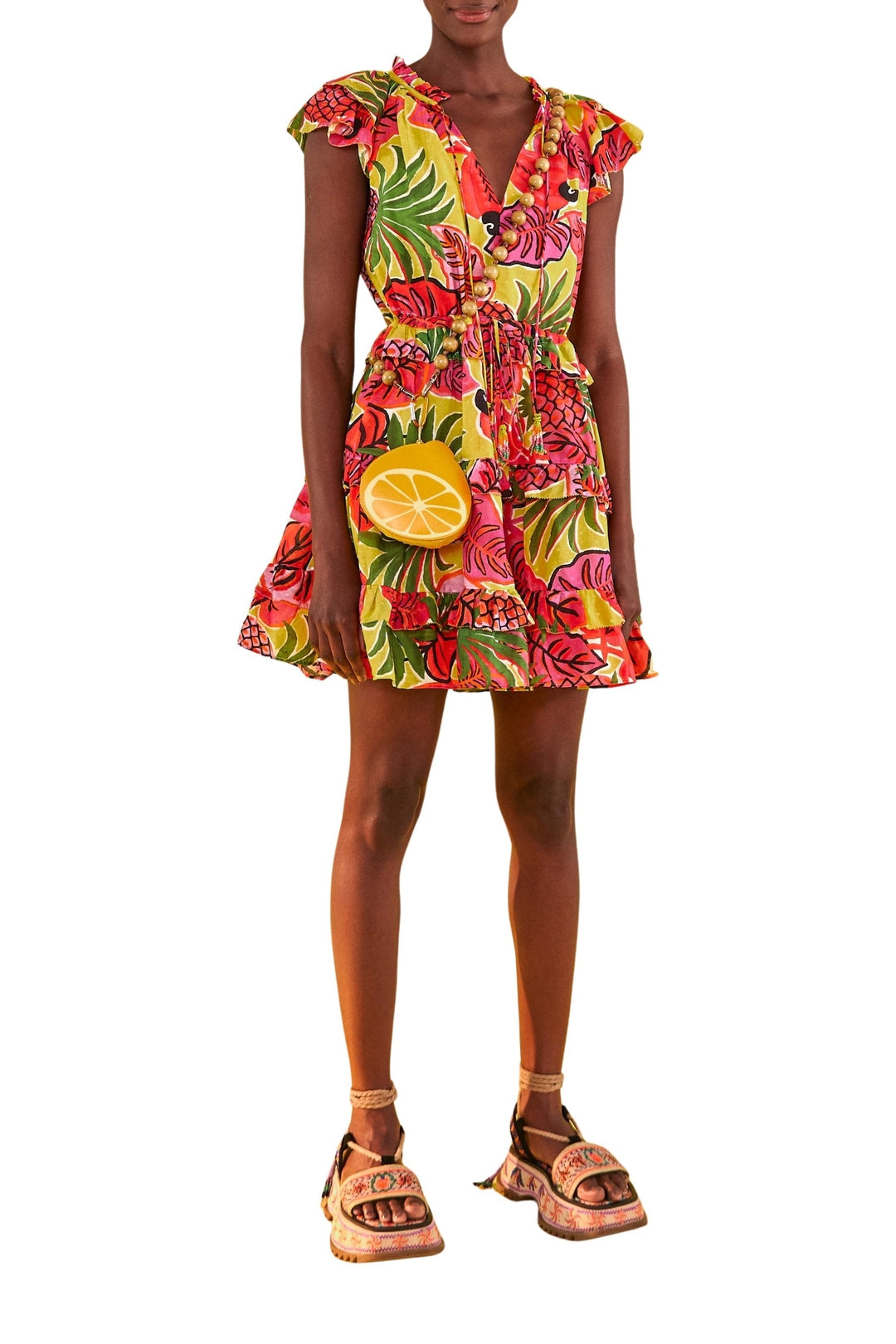 Robe courte Fruit Dream à volants en coton - Multicolore