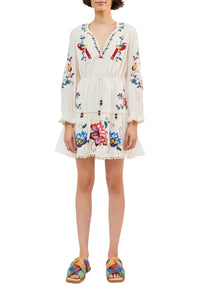 Robe courte Macaw brodée en coton - Blanc