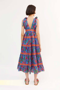 Robe midi Macaw Flight en coton - Bleu