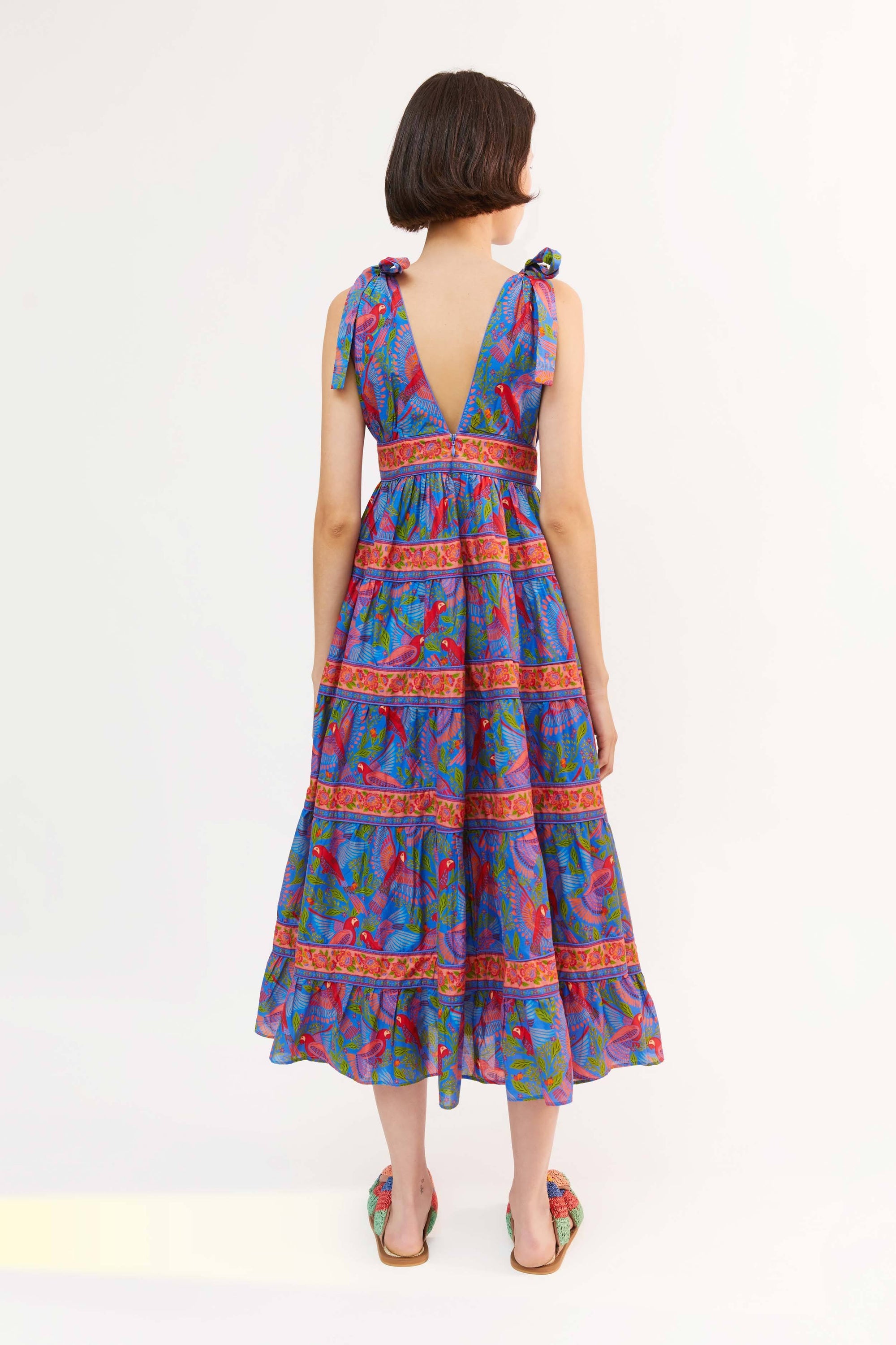 Robe midi Macaw Flight en coton - Bleu