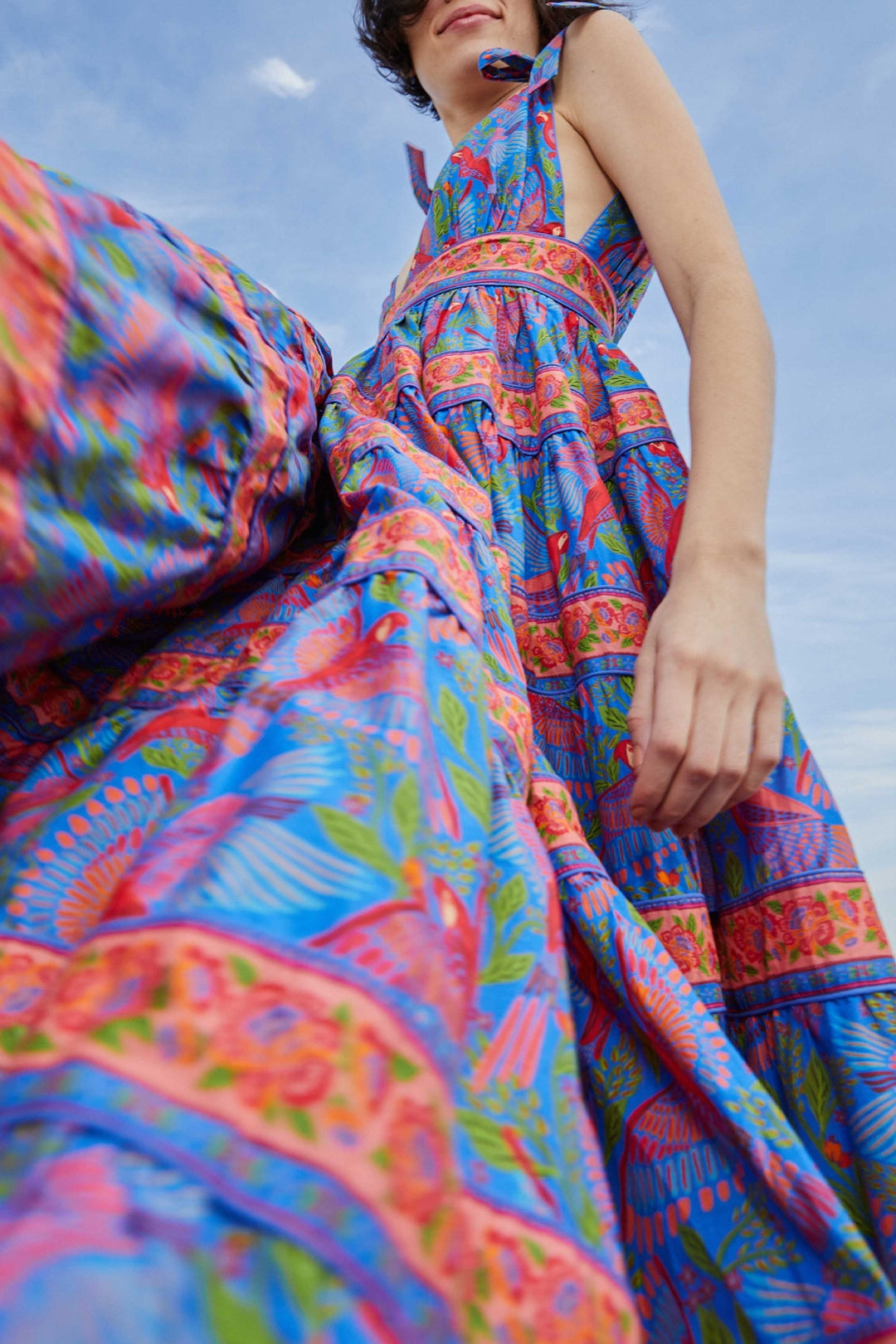 Robe midi Macaw Flight en coton - Bleu