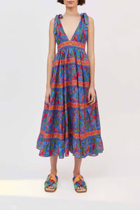 Robe midi Macaw Flight en coton - Bleu