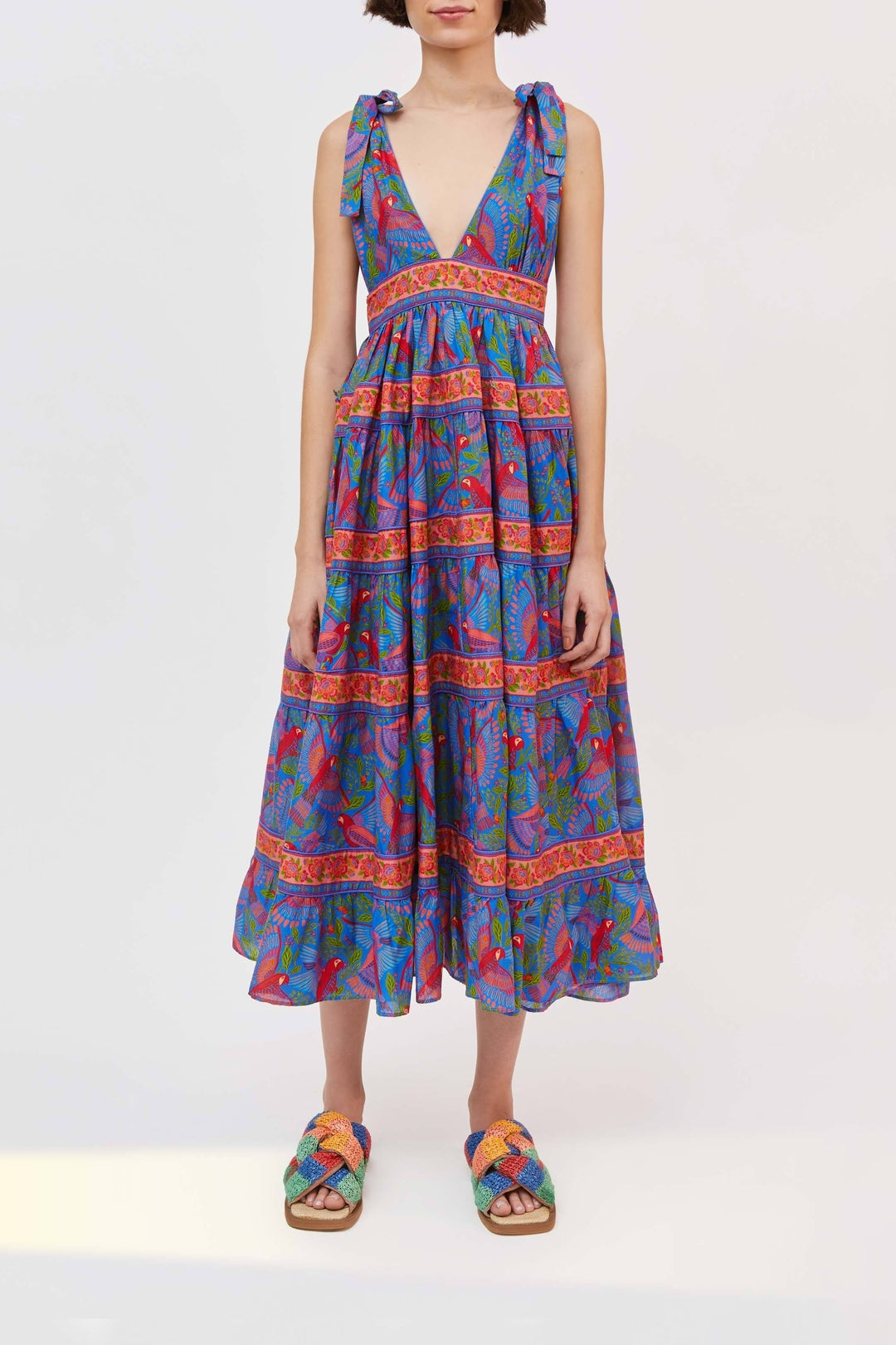 Robe midi Macaw Flight en coton - Bleu