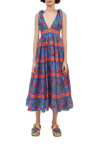 Robe midi Macaw Flight en coton - Bleu